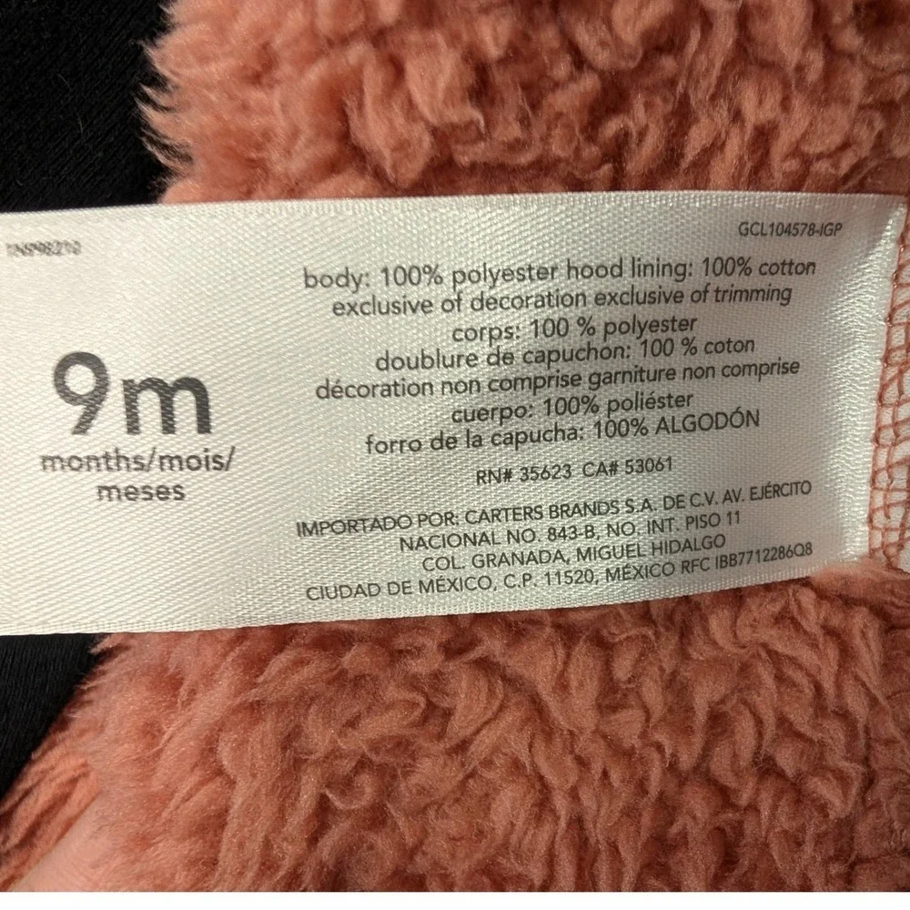 Carters Baby Girls 9m Pink Sherpa Bear Hooded Jacket + Cloud Island Leggings Set